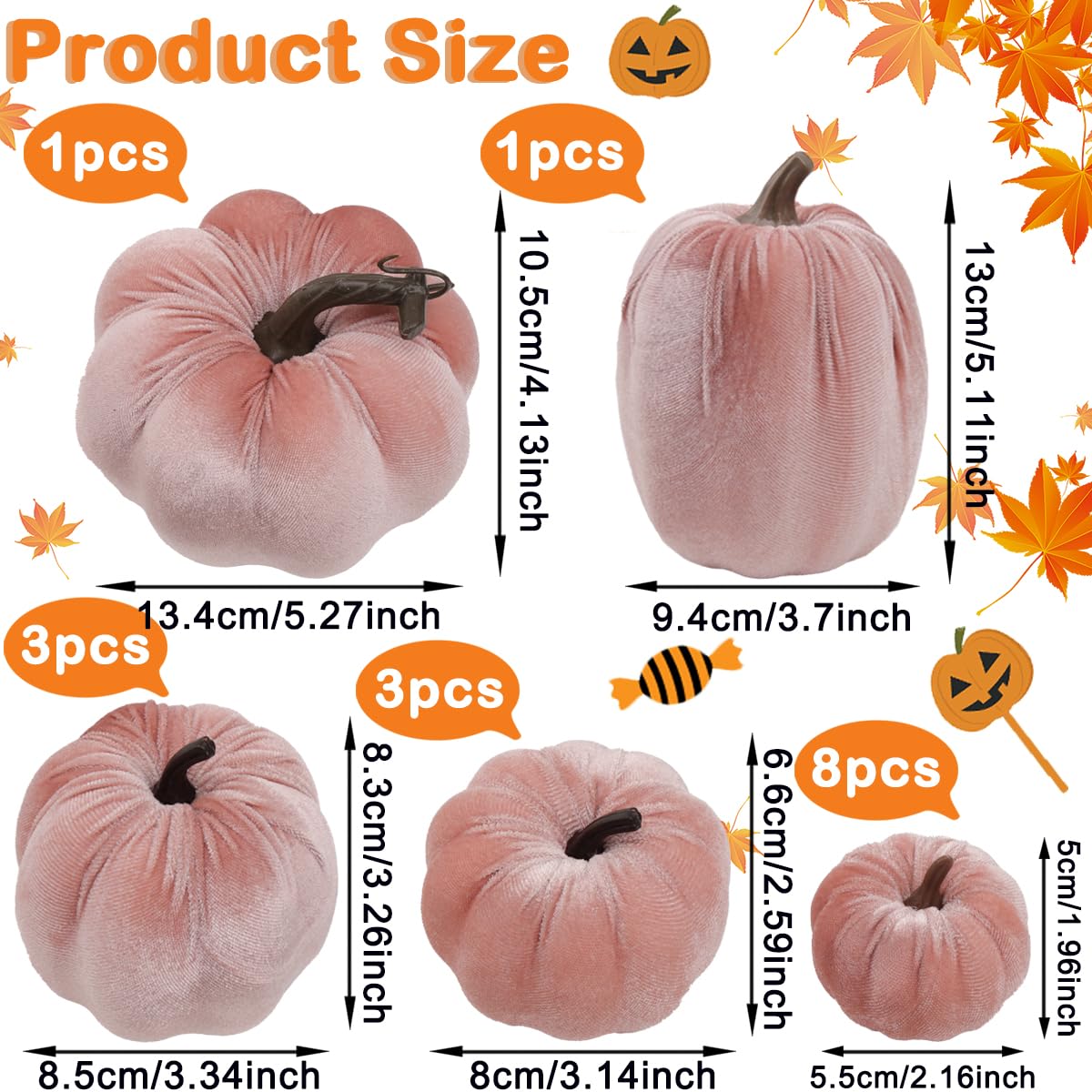 Yatinkim 16Pcs Pink Fake Foam Pumpkins Decorating Velvet Fabric Pumpkin Bulk Fall Table Bowl Centerpiece Farmhouse Harvest Decorative Halloween