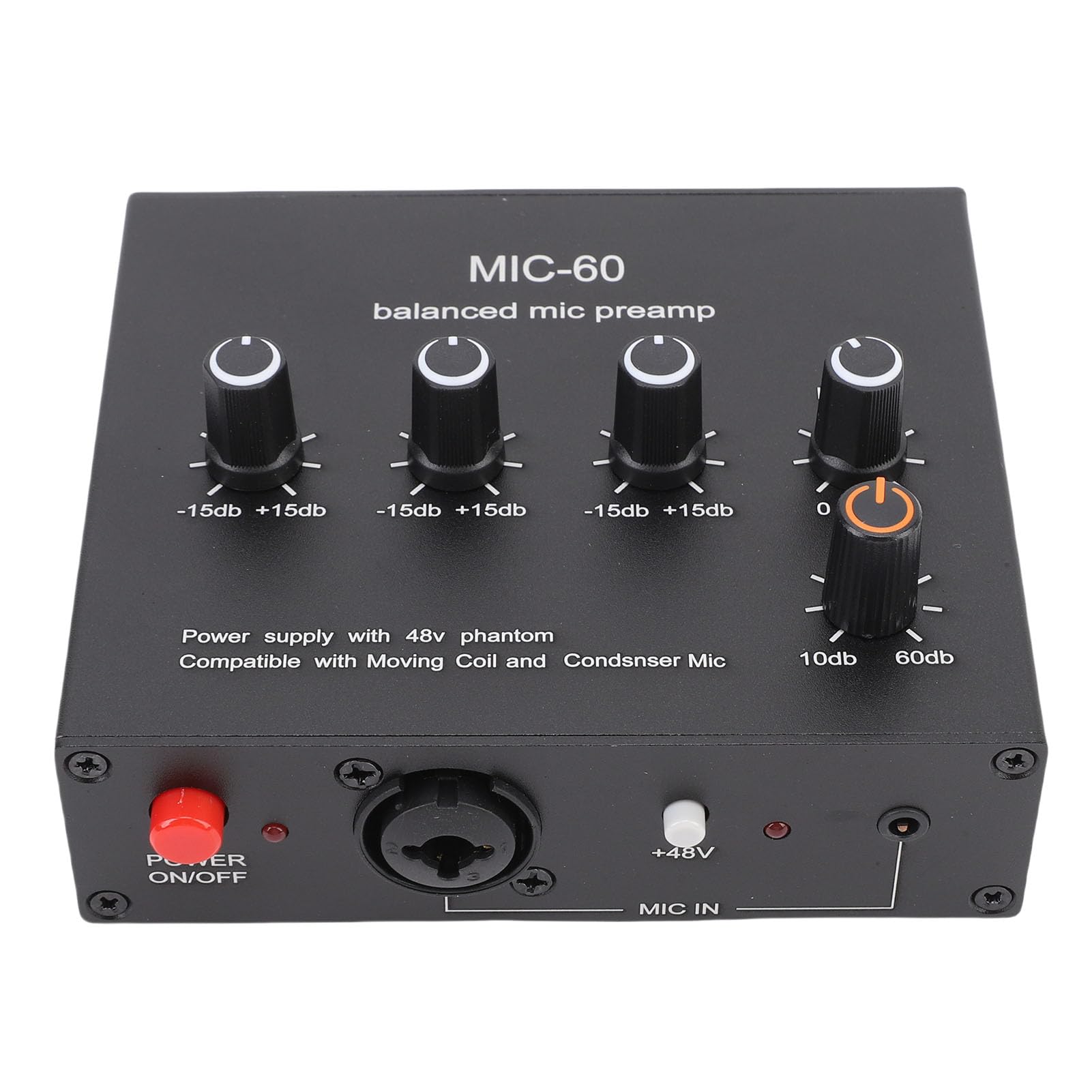 Cocoarm Préampli de Microphone, Alliage d'aluminium avec Gain de 60 DB et Alimentation Fantôme 48 V pour Micros Dynamiques et à Condensateur en Studio et Son Live