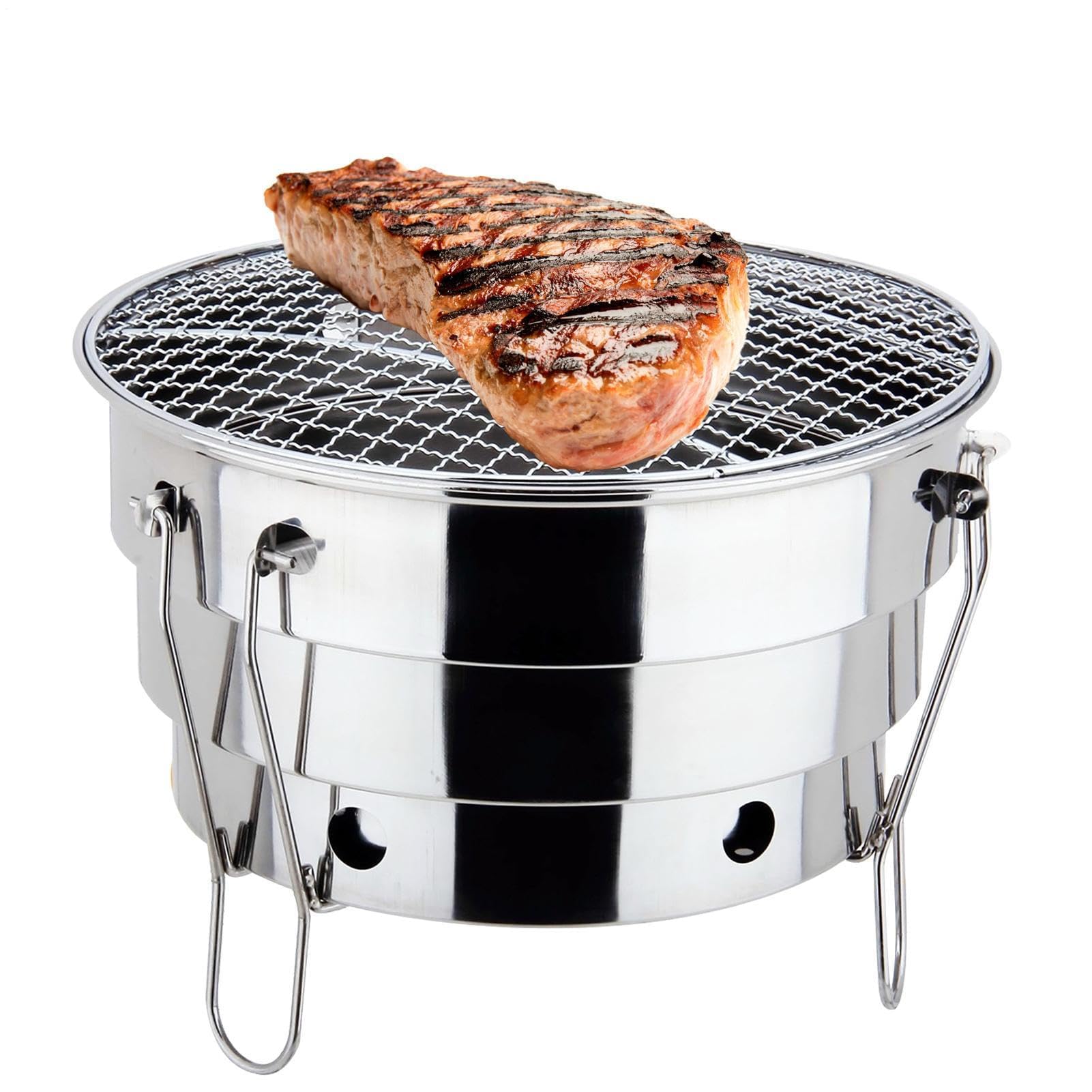 Przenośny grill na węgiel drzewny ze stali nierdzewnej - składany dodatek do gotowania na świeżym powietrzu - idealny na piknik kempingowy i spotkania na podwórku - i łatwy w użyciu