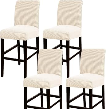 4-Pack Stretch Bar Stool Covers Elastic Slipcovers for Counter Stools, Pub Chairs, Dining Room & Cafe Barstools Jacquard Fabric Seat Cover, Removable Furniture Protector Nature, 4