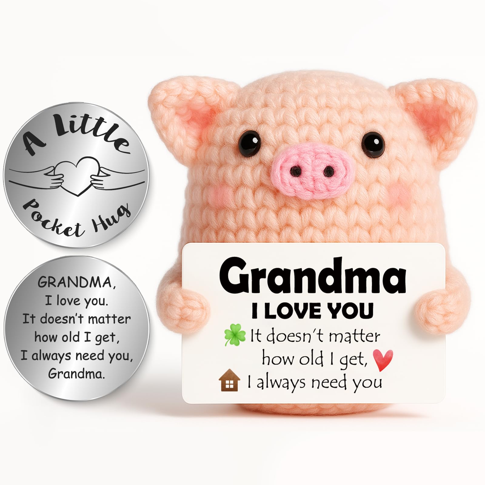 Tixlux Lucky Piggy Grandma Gifts, Handmade Crochet Positive Piggy, with Pocket Hug Lucky Charm, Grandmother Birthday Gifts, Good Luck | Emotional Support | Birthday Present โ image 1