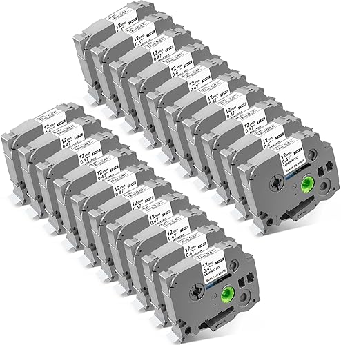 Miniatura 10 de Cinta de etiquetas de repuesto para Brother P Touch TZe-335 0.472 in, 0.47 pulgadas, laminada blanca sobre negra, 26.2 ft, 26.2 pies, compatible con