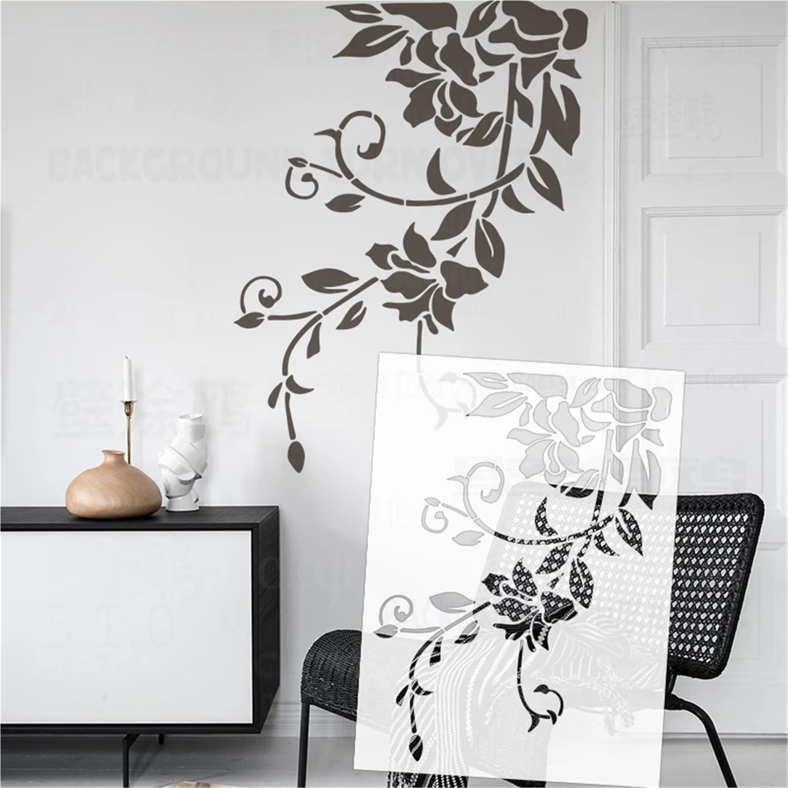 Szablony do malowania Szablony do malowania ścian w stylu vintage z liśćmi bluszczu 50x67cm-90x120cm(XL 80cmX106cm - B)