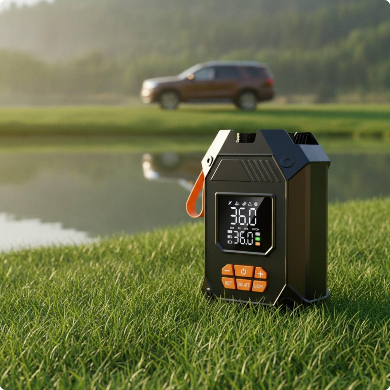 Gonfleur Électrique Portable Filaire Pompe à Air Portable Haute Performance Pompe à Air avec Affichage Numérique pour Camping, Array, Orange, 104 Filaire Orange avec Sac De Rangement