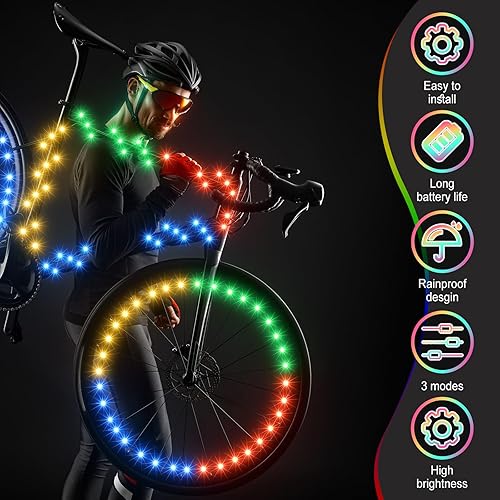 Miniatura 5 de Woanger 3 luces LED para bicicleta para montar por la noche, marco de bicicleta y luces de rueda, accesorios de bicicleta a batería, regalos para