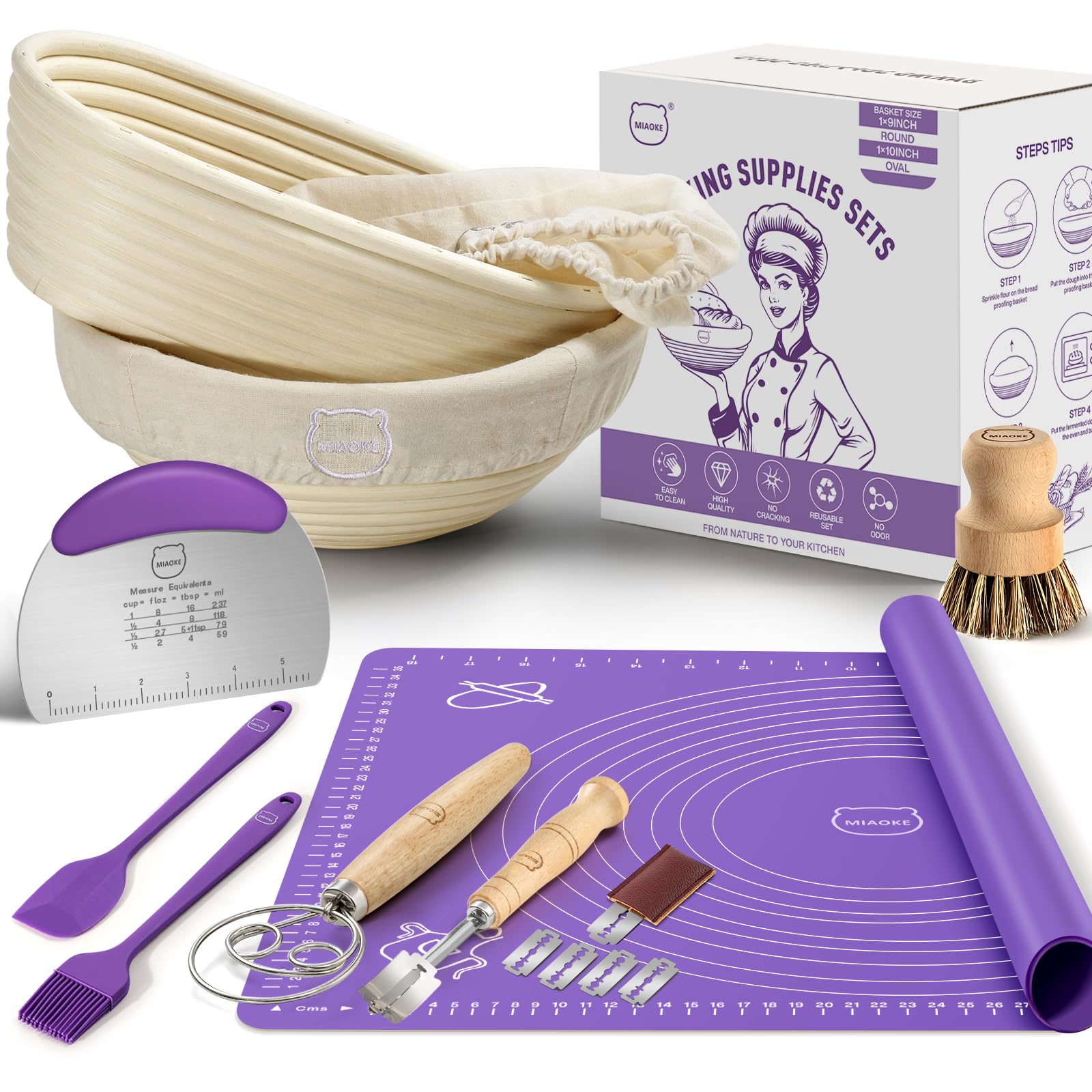 REMEIT Gärkorb Set - Sauerteig Starter Set Mit Rundkorb Und Backzubehör