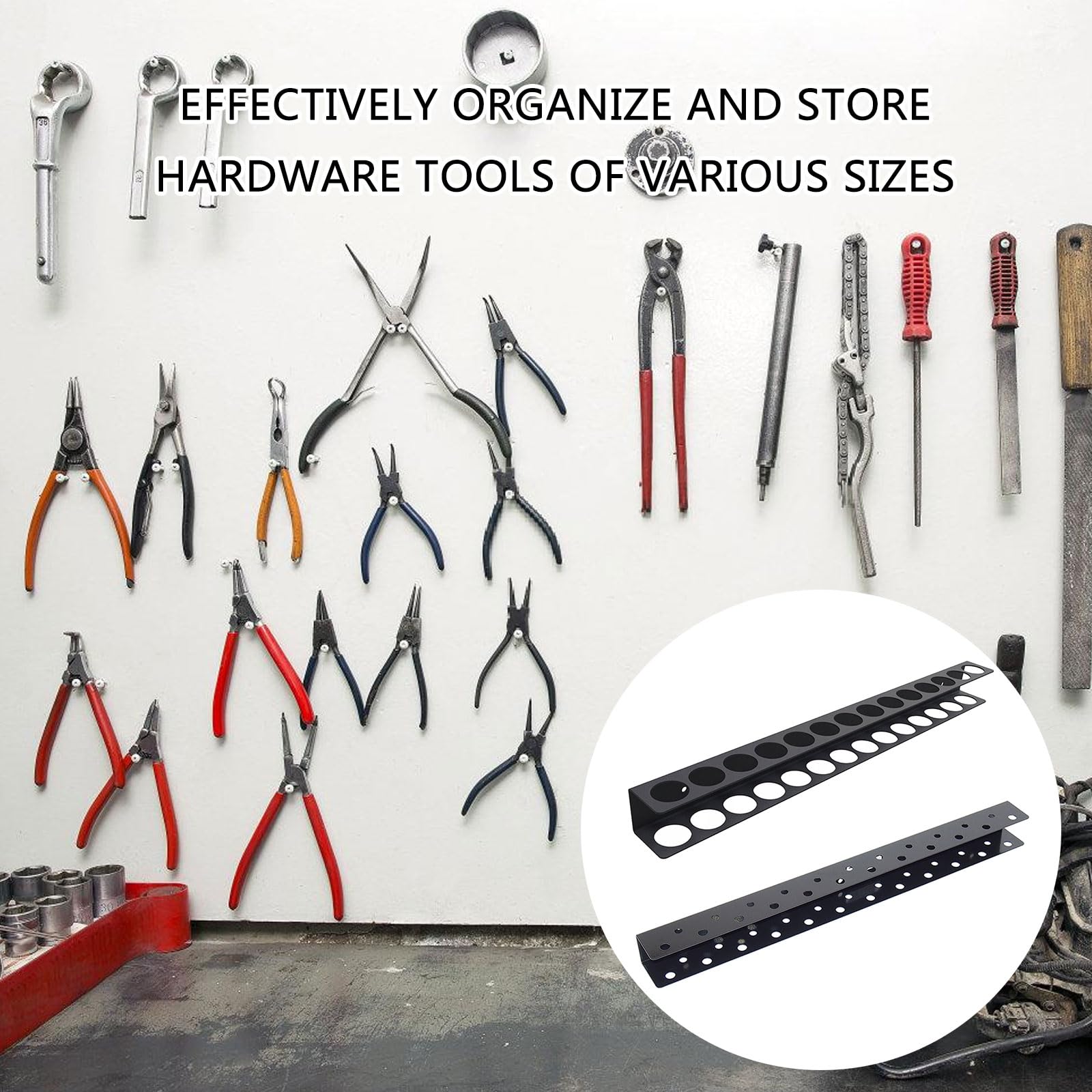 2 Pezzi Set Porta Attrezzi da Parete, Porta Pinze da 40 cm e Porta Cacciavite da 40 cm, in Acciaio al Carbonio, per Organizzare Officina, Capannone, Garage (Nero