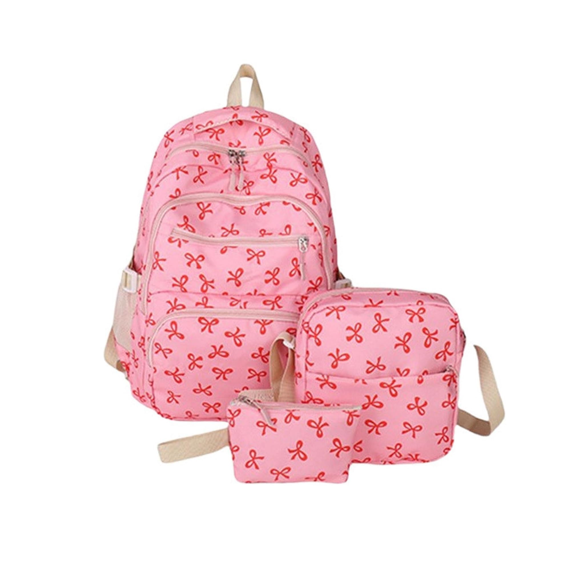 LivialyCity Coquette Bow Backpack, Bow Backpack for Women Cute Kawaii Backpacks 3Pcs Set Aesthetic Daypack Bow Rucksack with luch bag (Pink Red)