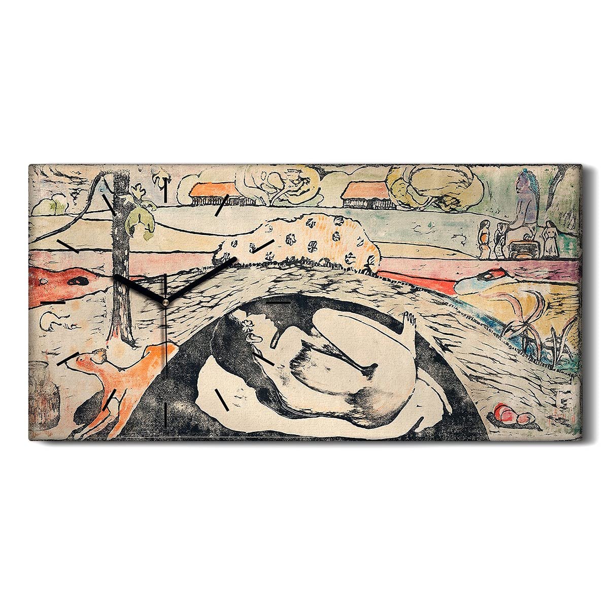 Horloge sur Toile Art Moderne Tableau Mural de Salon Abstrait Luxe 60x30cm