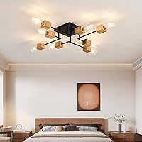 Vista 8 de Lámpara Sputnik moderna de 8 luces, color negro y madera, estilo retro, mate, lámpara de techo bohemia para cocina, comedor, sala de estar