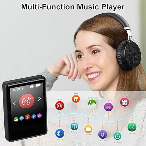 Miniatura 5 de Reproductor de MP3 de 32 GB con Bluetooth 5.2, pantalla táctil completa, altavoz HD integrado, radio FM, grabadora de voz, mini diseño, sonido de