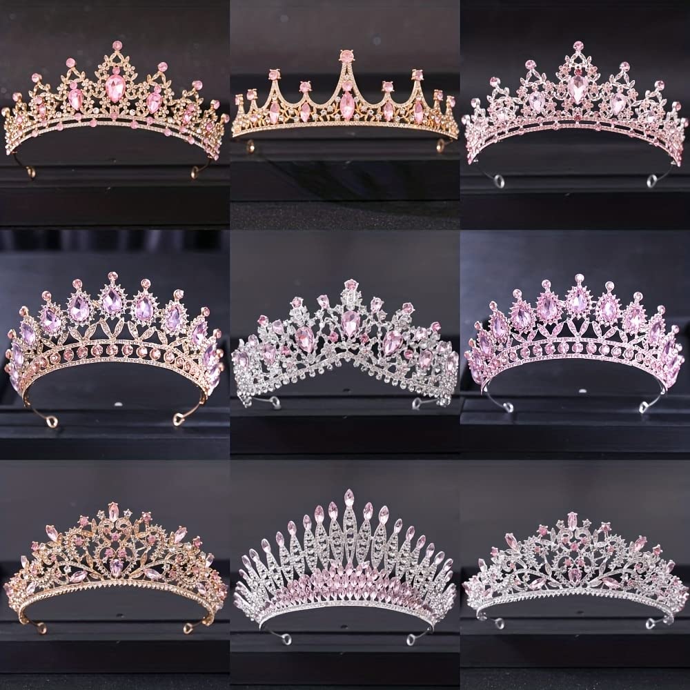 Damskie nakrycia głowy, kryształowe tiary korony dla kobiet różowe kryształowe tla kobiet panna młoda różowy Rhinestone diadem na studniówkę korona Tiara ślubne akcesoria do włosów biżuteria