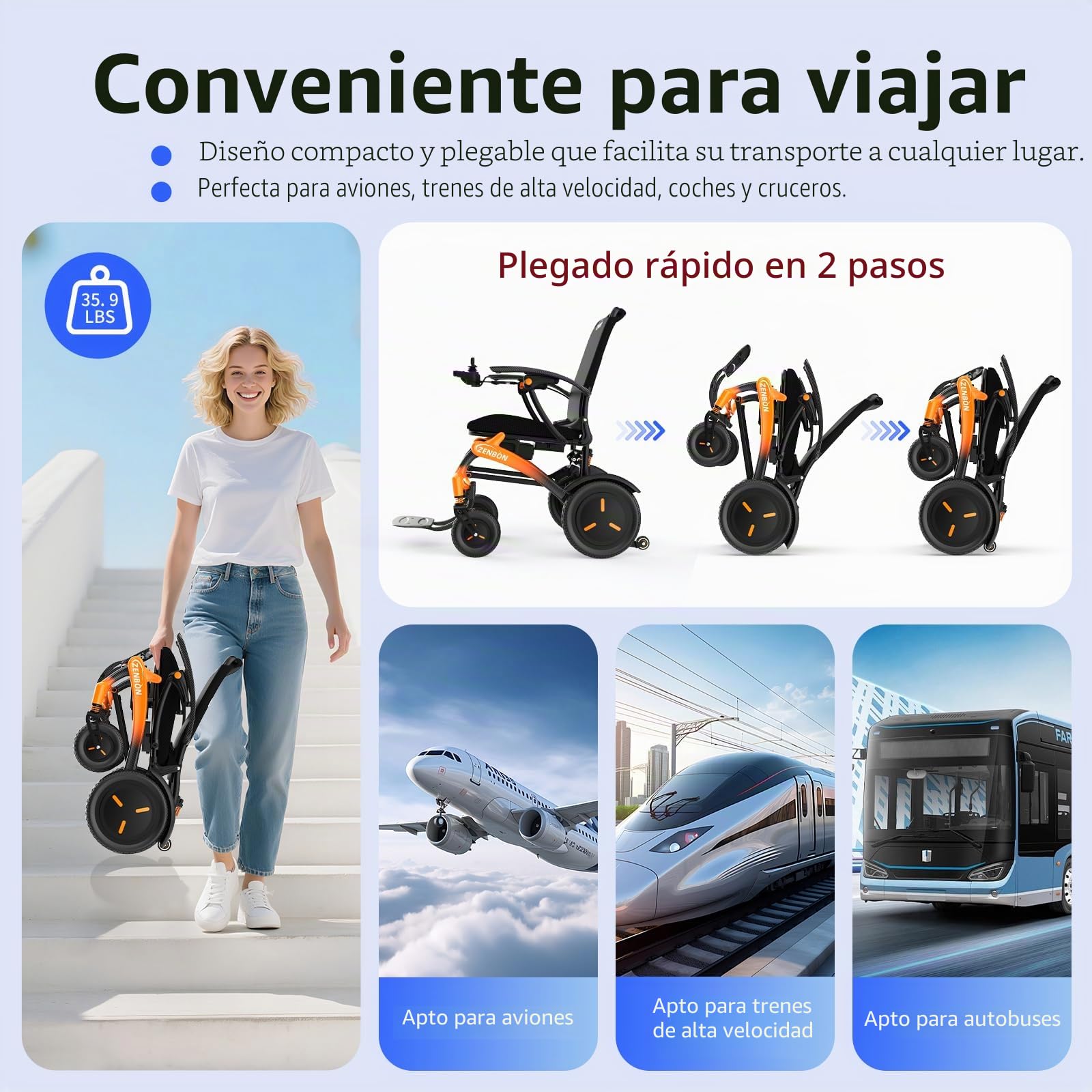 Silla de Ruedas Eléctrica Plegable Ligera de Carbon (Naranja)