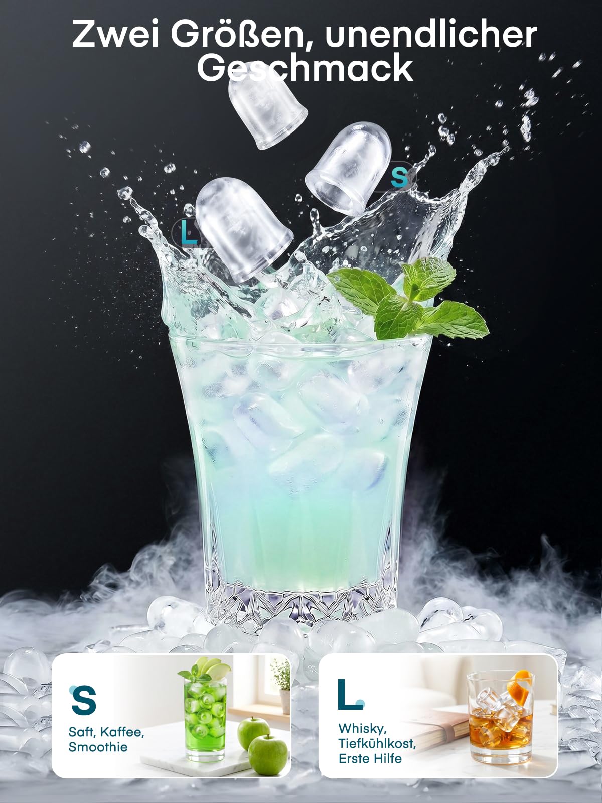 FOHERE Eiswürfelmaschine Klein, Eiswürfelbereiter mit Selbstreinigung, 9 Eiswürfel in 5 Min, 14kg/24H, Tragbarer Tisch-Ice Maker mit 2 Eiswürfelgrößen, Eisschaufel & Korb für Küche, Büro, Bar, Party