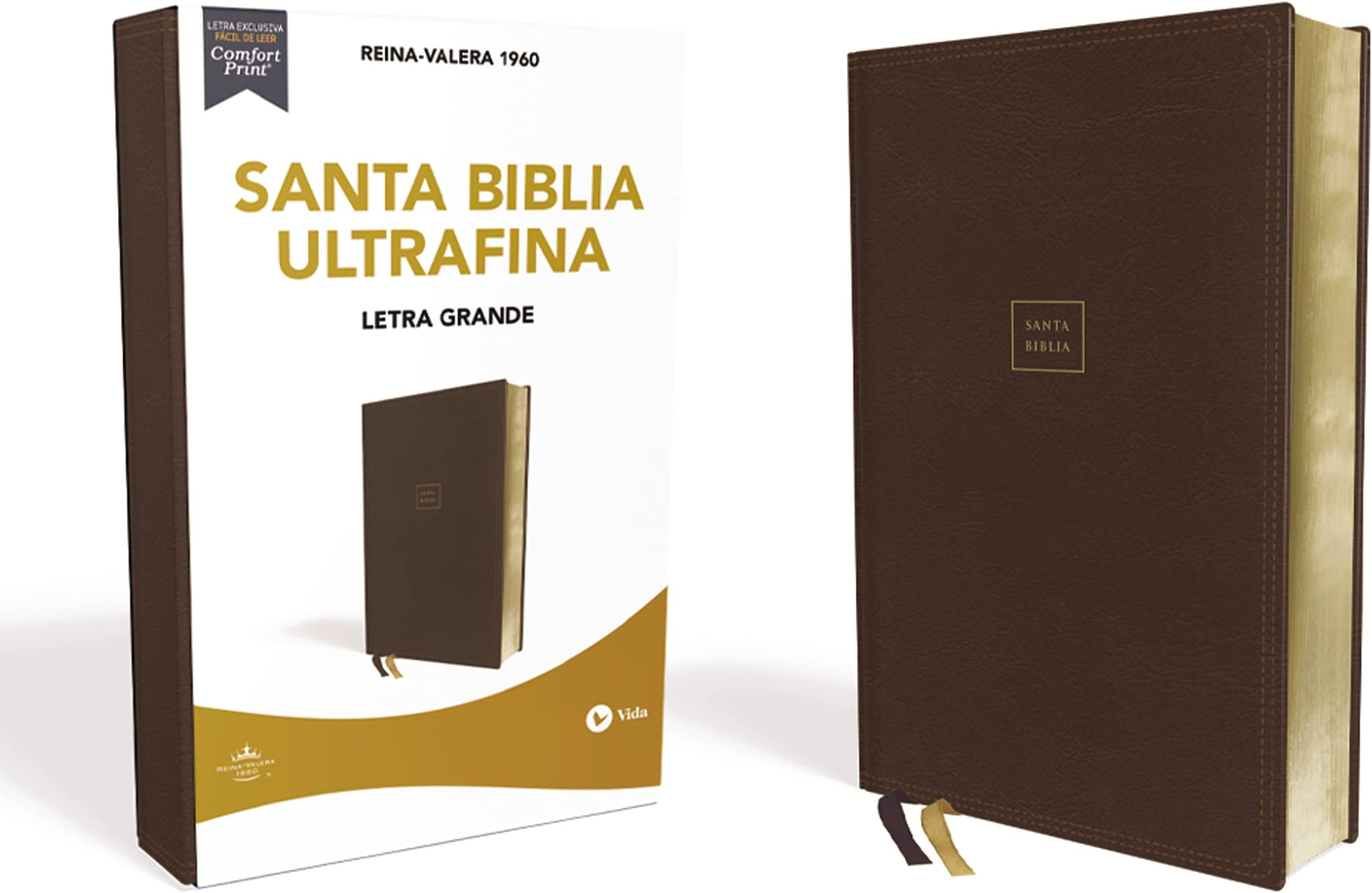 RVR60, Santa Biblia, Letra Grande, Leathersoft, CafĂ©, Palabras de JesĂșs en Rojo, Comfort Print