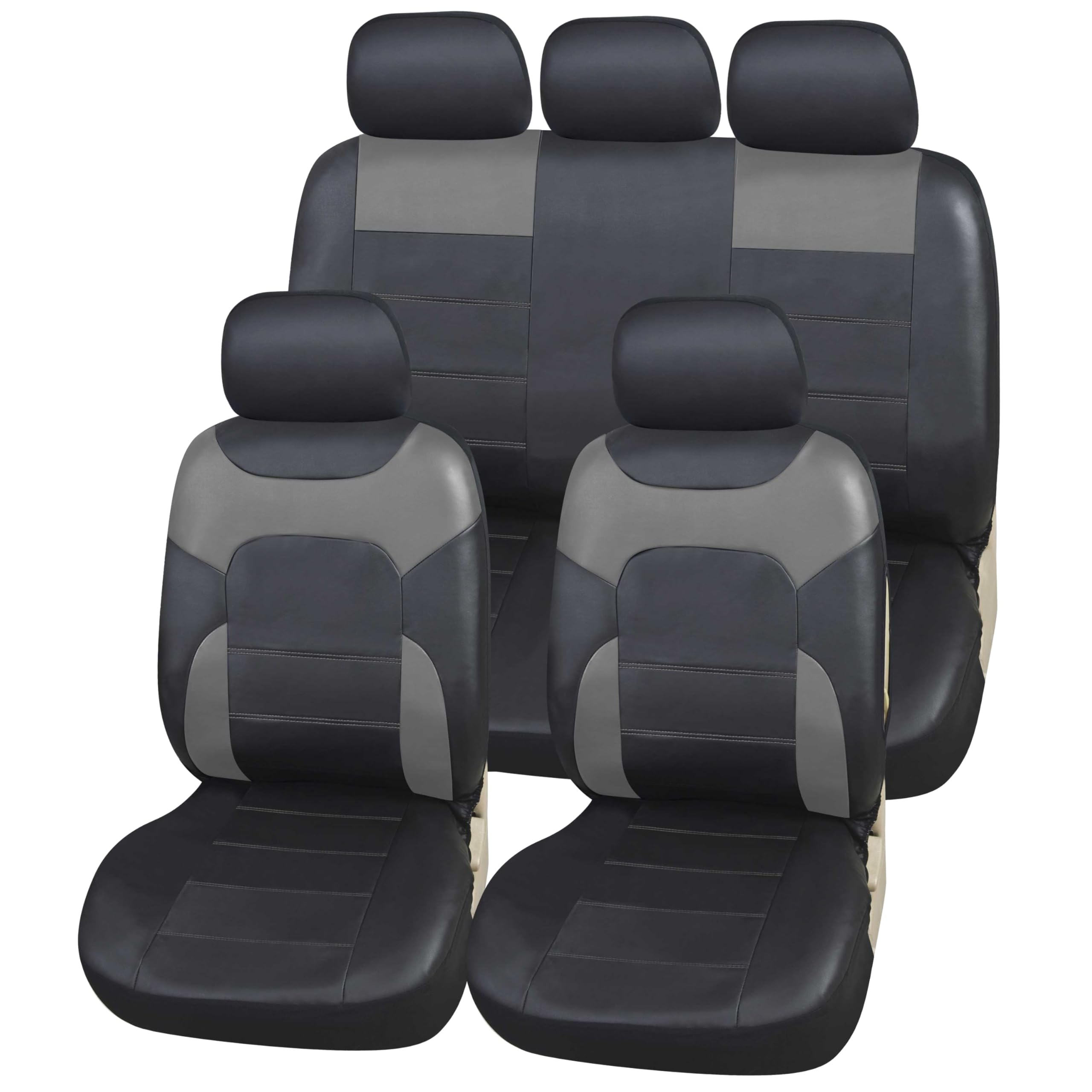 Coprisedili Auto Universali Ecopelle Grigio Set Completo Anteriore e Posteriore