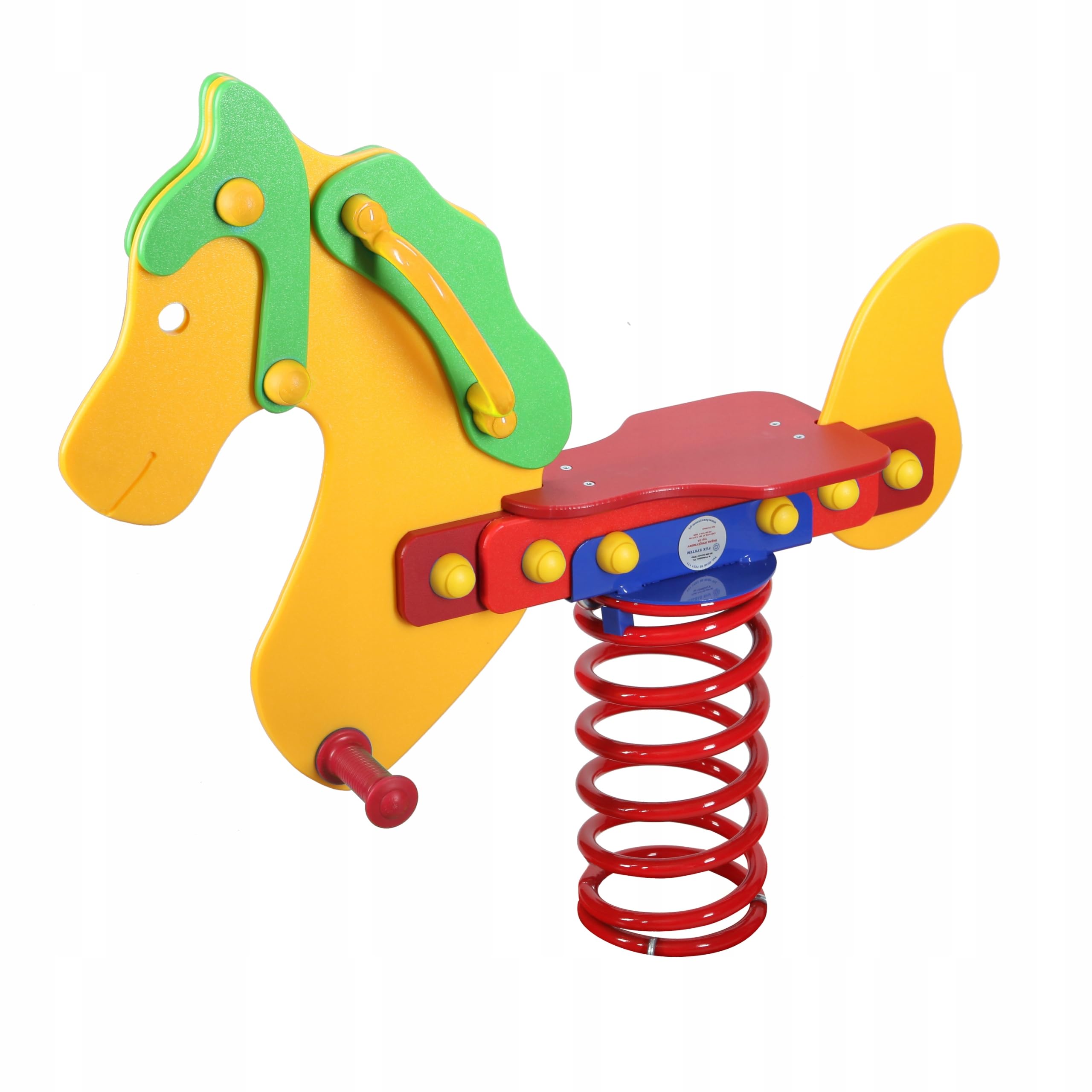 Balancín de plumas para niños, unicornio, con anclaje al suelo y muelle | Caballo balancín para zonas públicas DIN EN1176 Caballo basculante con asas antideslizantes fabricado en placa de