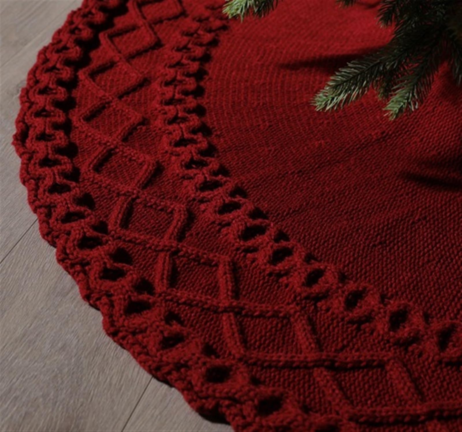 Weihnachtsbaum Rock, 3 Stück Gestrickter Weihnachtsbaumrock, Rot, Dick, Rustikaler Baumrock for Weihnachtsdekoration Decke Weihnachtsbaum(Rood)