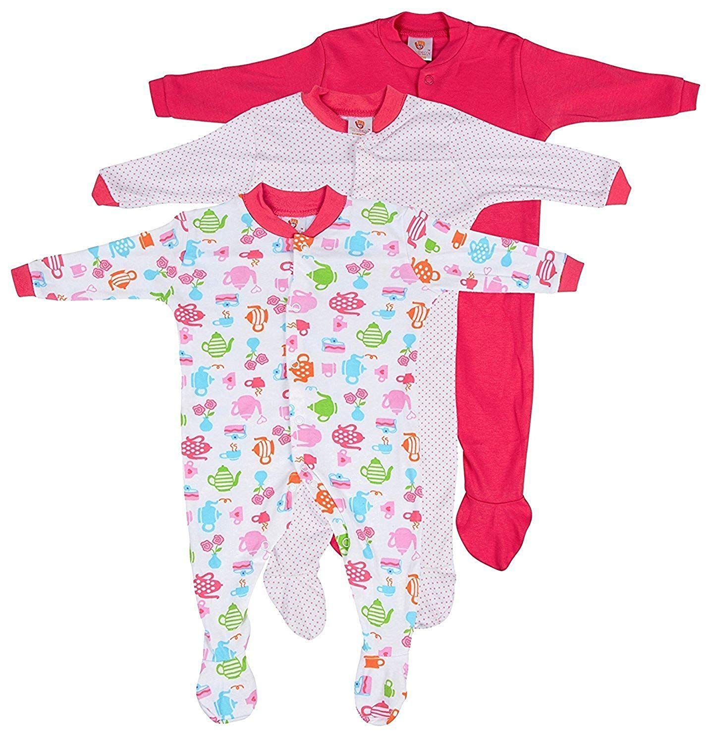 Mini BerryLong Sleeve Cotton Sleep Suit Romper Set of 3 for Girls