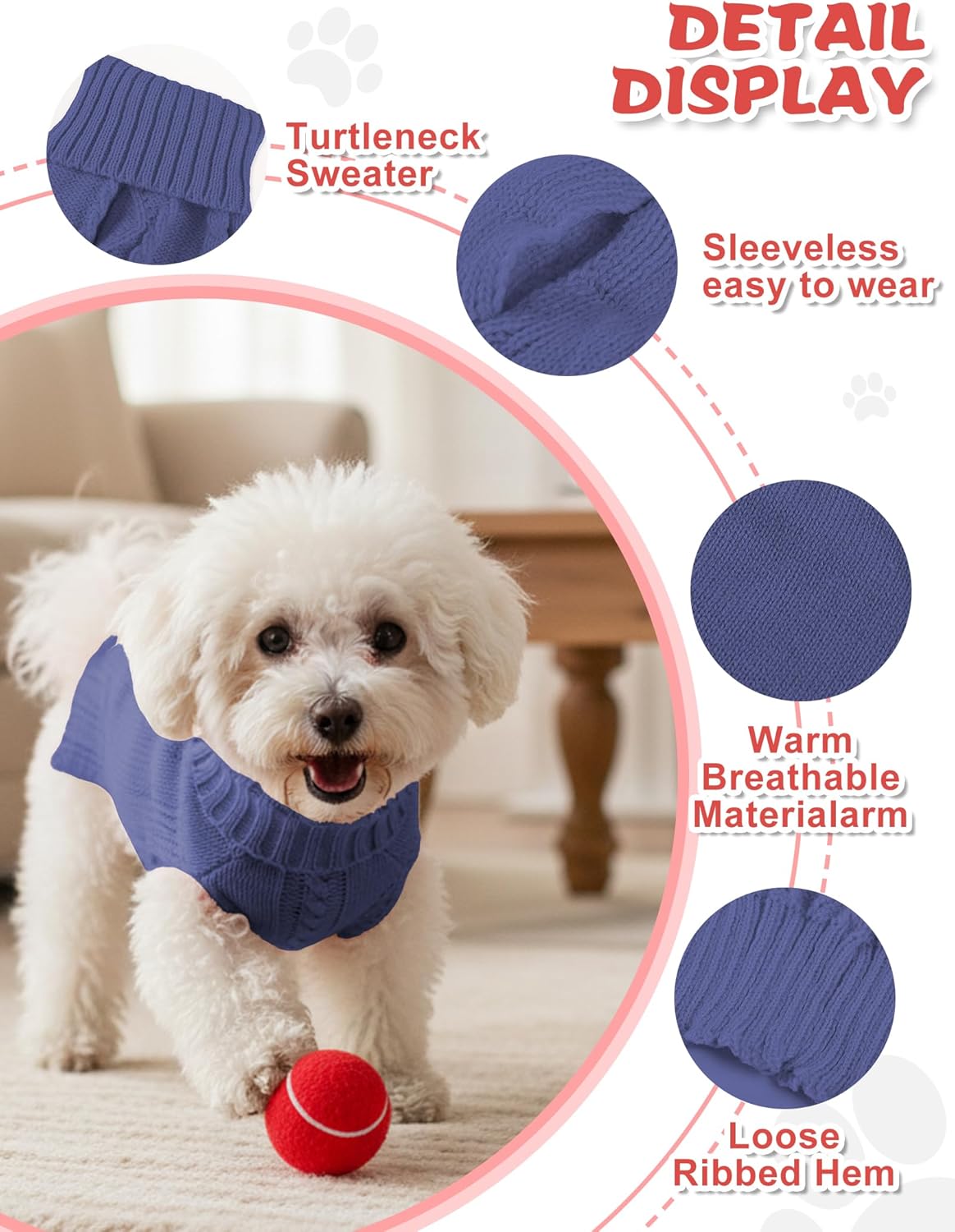 dog sweaters for small medium large dogs cats, soft warm turtleneck pullover solid cable knit fleece stretch pet clothes,classic fuzzy coat for puppy girl boys for fall winter cold weather gray blue large