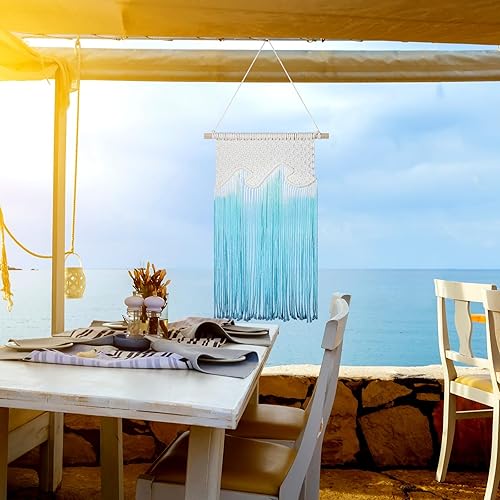 Miniatura 3 de Bucherry Tapiz bohemio para colgar en la pared con borlas onduladas en la playa, macramé oceánico, arte de pared para playa, marinero, sala de