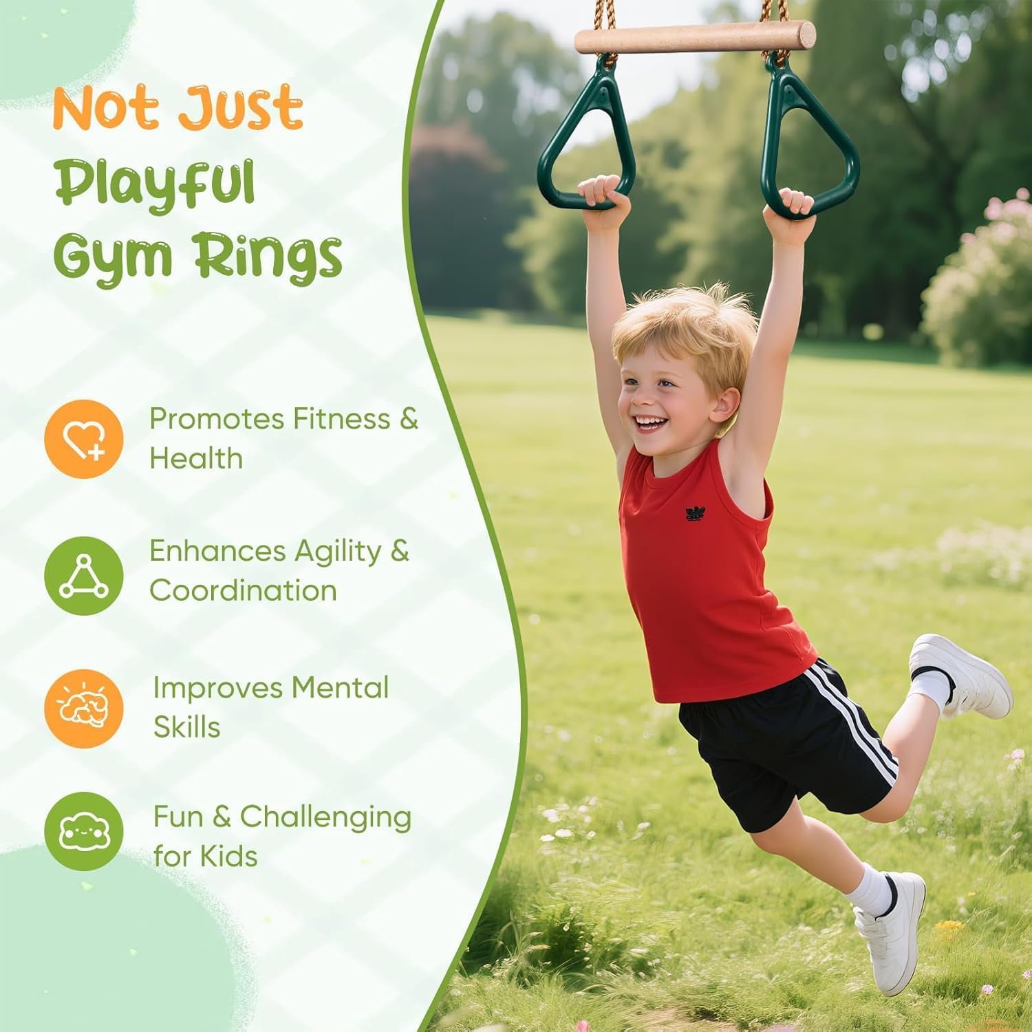 2 in 1 Trapeze Swing,Children's Swing Outdoor Indoor,Gymnastics Rings - Image 3
