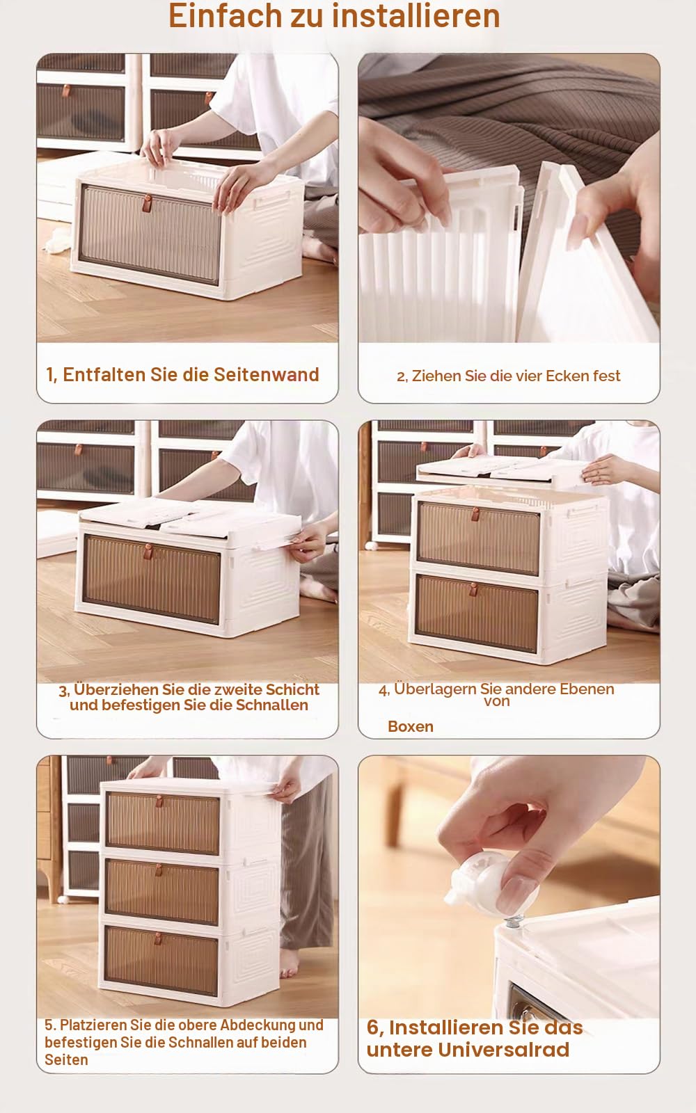 Staubdichte Aufbewahrungsbox, Kunststoff Nachttisch auf Rollen, weißer Schrank für Kleidung/Schuhe Aufbewahrung von Büchern/Spielzeug/Snacks Organizer (4 Etagen)