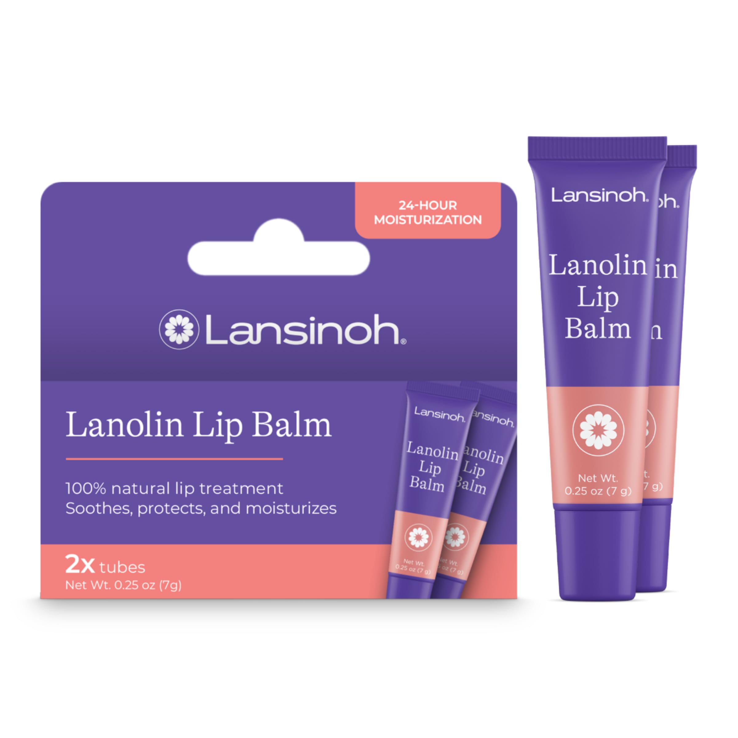 Lansinoh Lanolin Lip Balm, 2 Pack, 0.25 oz Each, Ultra-Moisturizing Lip Care with Natural Lanolin for Dry, Chapped Lips