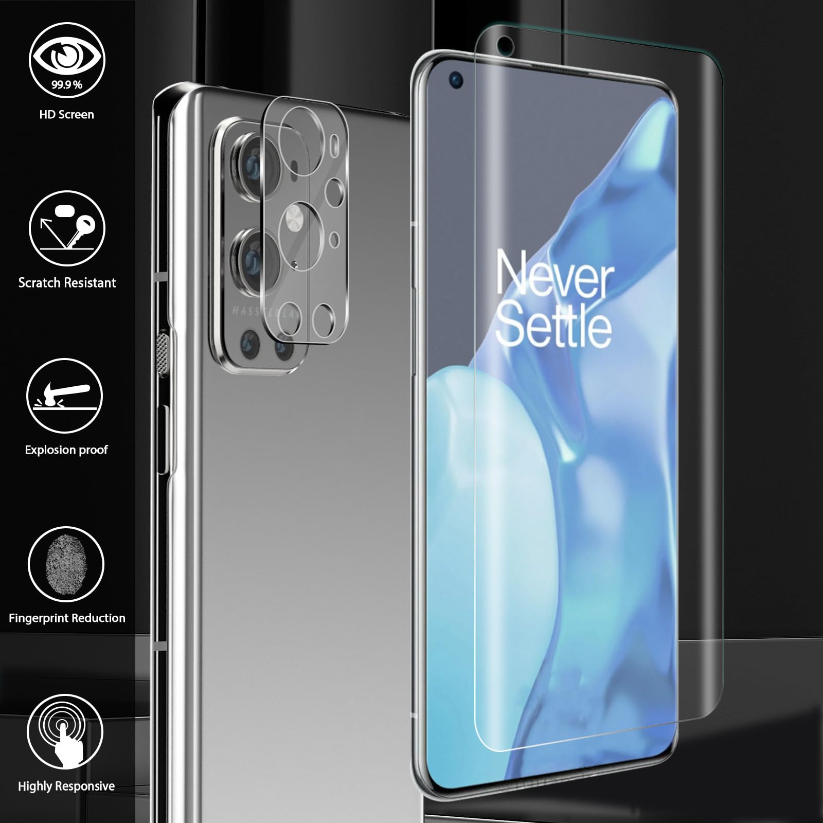NEWZEROL 3 Pezzi Pellicola Protettiva + 3 Pezzi Pellicola Fotocamera Compatibile per Oneplus 9 PRO, [ID Impronta Digitale] Pellicola Protettiva in TPU Morbido AntiGraffio Alta Definizione Senza Bolle