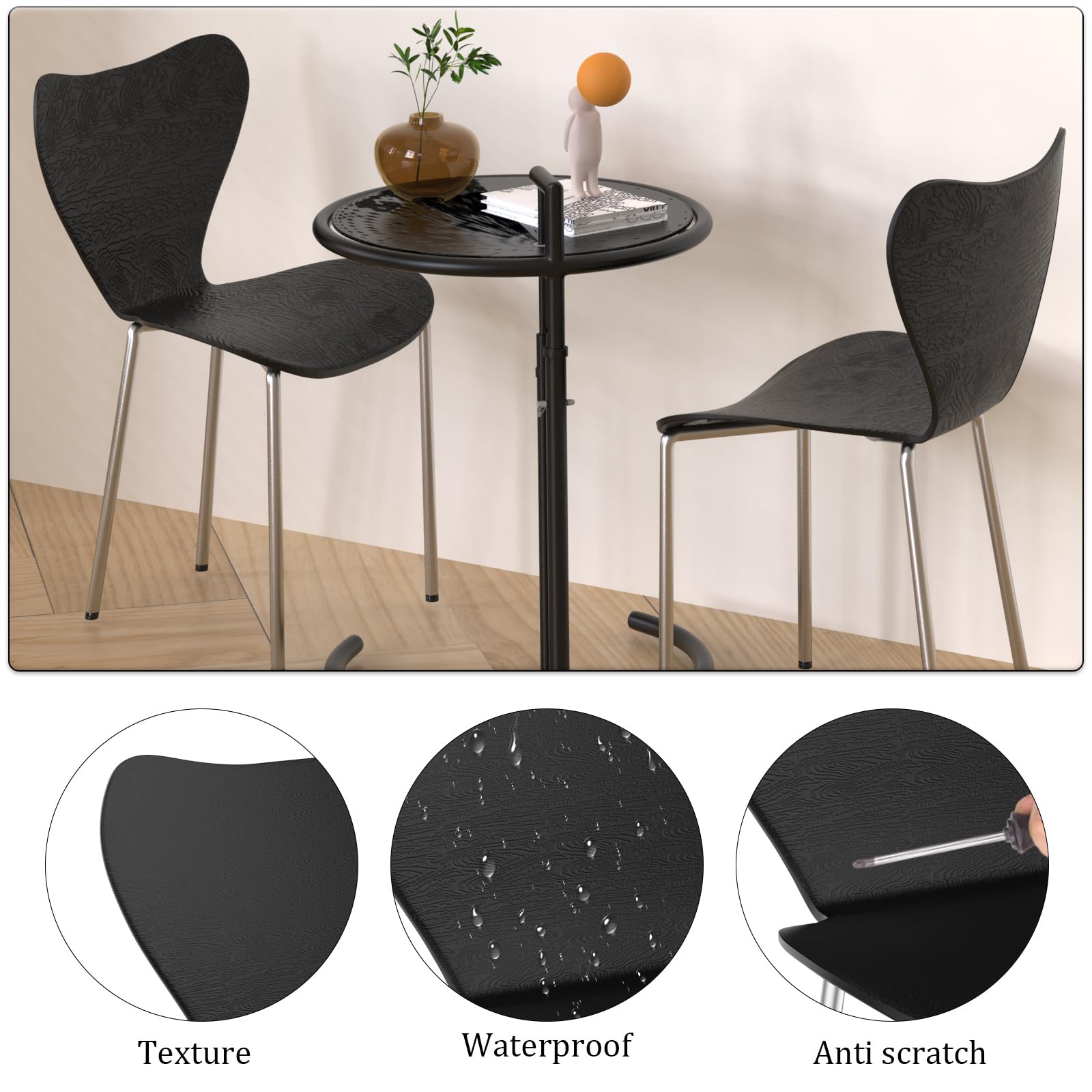 Set di 2 sedie da pranzo impilabili in polipropilene nero, 45,5 x 40 x 82,5 cm, design moderno, leggere e perfette per sala da pranzo e uso domestico