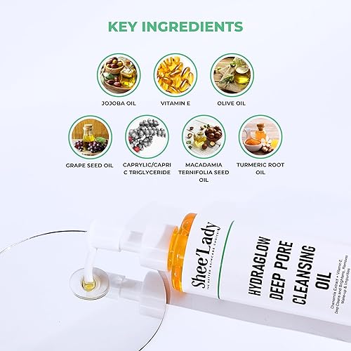 Shee'lady Hydraglow Deep Pore Cleansing Oil, limpiador facial en aceite – Best Cleansing Oil for Face, Blackhead & Makeup Remover Korean Skin Care, 6.76 fl oz (200ml)