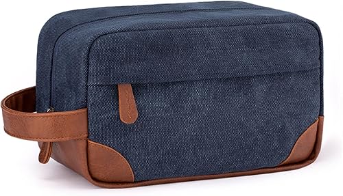 Vorspack Neceser de viaje  Neceser colgante para hombre, resistente al agua, bolsa de afeitar de lona para viajes, Azul marino, M