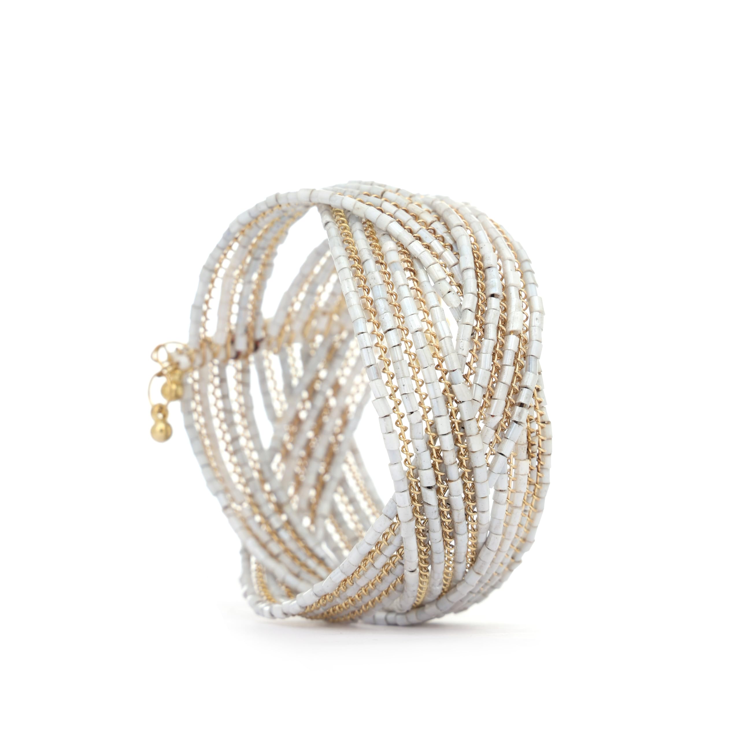 Latest White Beads Handmade Bracelet for Girls and Women, White and Golden Beads Cuff Bracelets (White) (B0DBGB1FF4) Amazon Price History, Amazon Price Tracker
