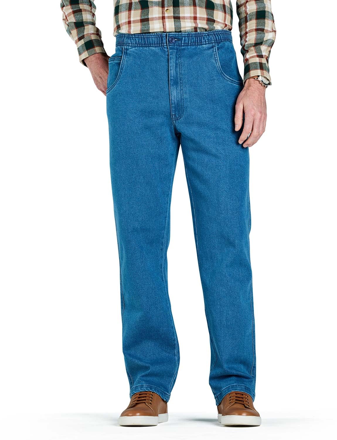 Chums Men's Comfort Fit Elasticated Waist Drawcord Denim Trouser Jeans Light Blue 32W / 29L