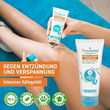 Puressentiel Muscles and Joints Cryo Pure Gel - Intense Cold Effect - Non-Sticky Formula with 14 Calming Essential Oils - Muscle Relaxer - 2.7 oz