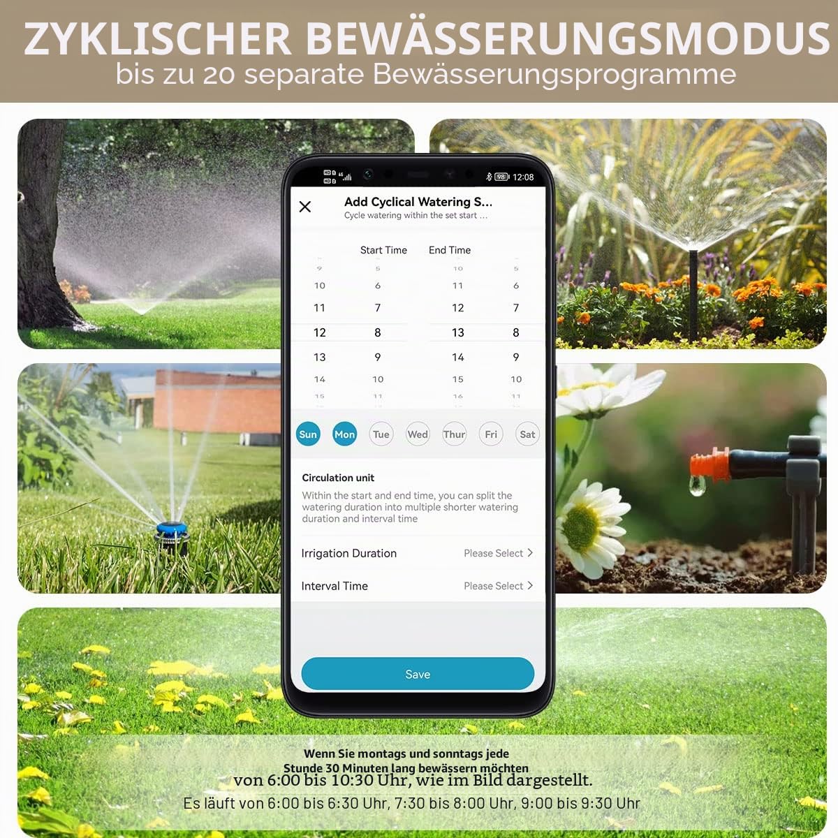 johgee Bewässerungscomputer WLAN 2 Ausgänge, Intelligenter WLAN Bewässerungscomputer mit Wi-Fi Hub/Sprachsteuerung, Wasserdicht Automatische Gartenbewässerung für Garten