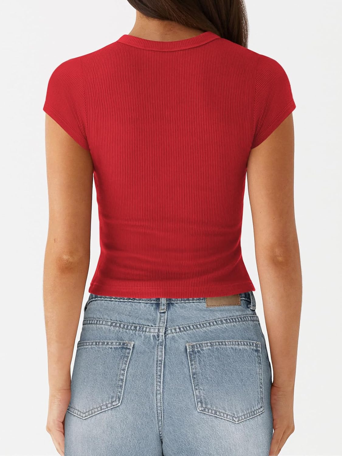 Women's Button Down Shirt Cap Sleeve Tops for Women Button Up Ribbed Knit Slim Fit Casual Y2K Crop Going Out Top - Image 2