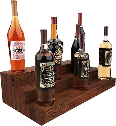Soporte para botellas de licor, estante de exhibición de botellas de licor de 3 niveles de 24 pulgadas, capacidad para 18 botellas, madera real, no