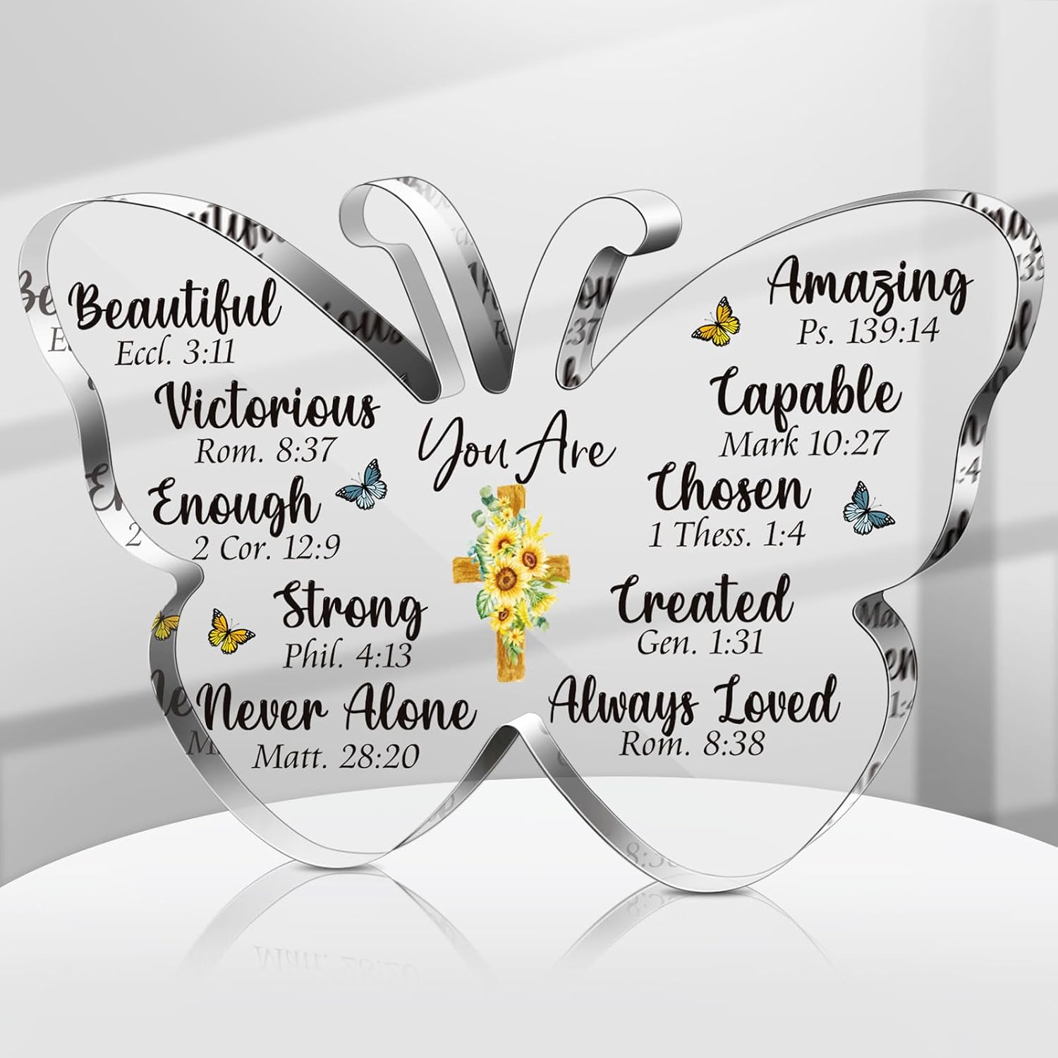 Gerrii Christian Gifts for Women Mom Religious Gift Inspirational Bible Verse Desk Decor Spiritual Acrylic Plaque Decorative Sign Gift for Mother's Day Birthday Christ Sister Mom Friends(Sunflower)