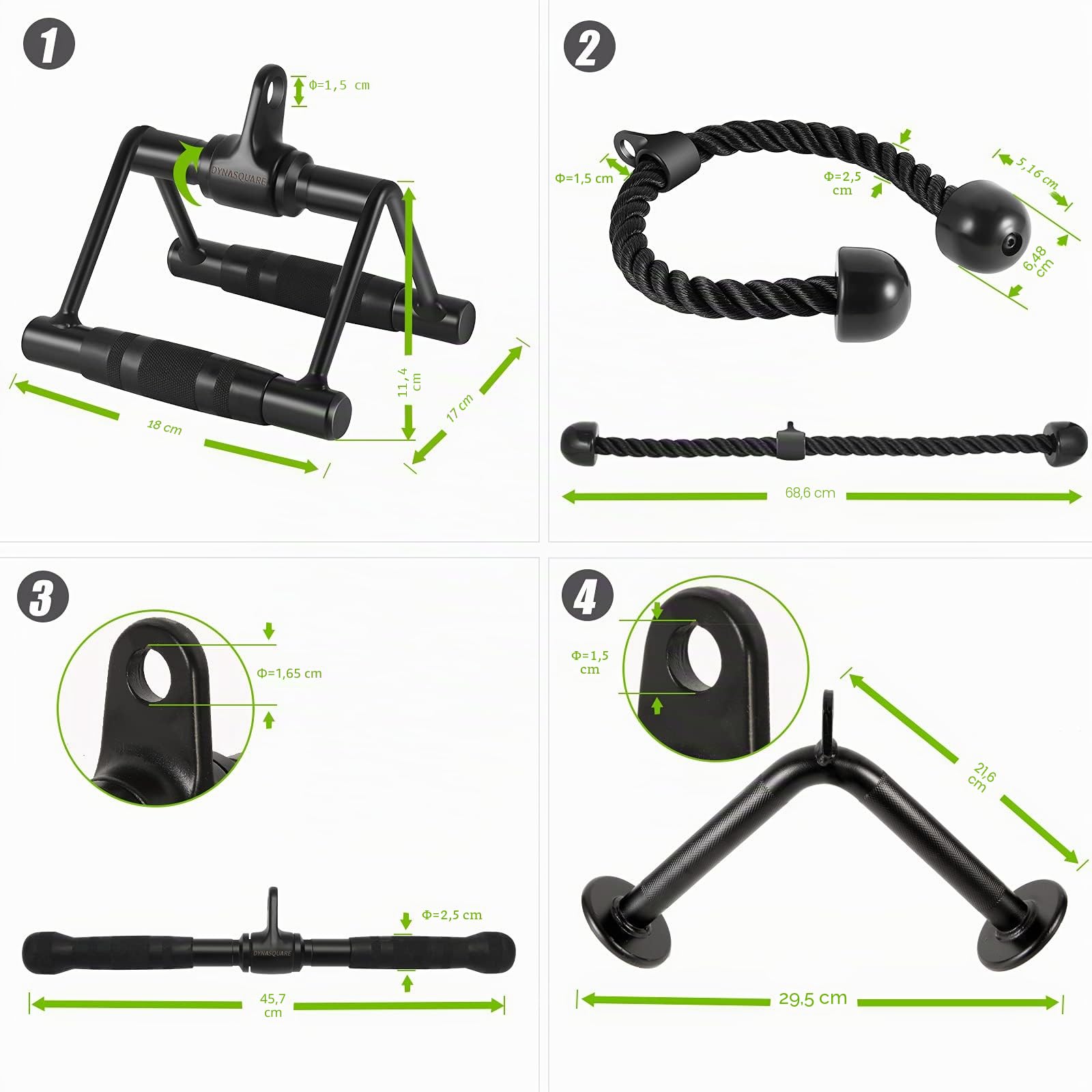 Kombination LAT-Zugzubehör, Seilzuggerät-Zubehör mit Curl- und Zugstange, passend für die meisten Fitnessgeräte, gefertigt aus robustem Vollstahl