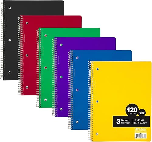 BAZIC CR - Cuaderno espiral de 120 unidades, 3 materias, estuche de 24 unidades