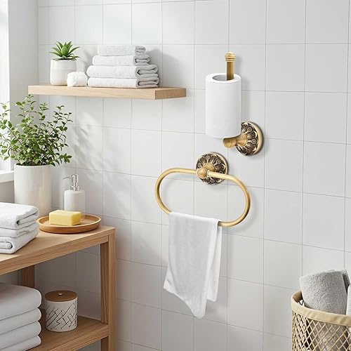 Miniatura 7 de Juego de 2 piezas de soporte de papel higiénico de latón antiguo, toalla de mano de latón retro, anillo, rollo de pañuelo, colgador de papel,