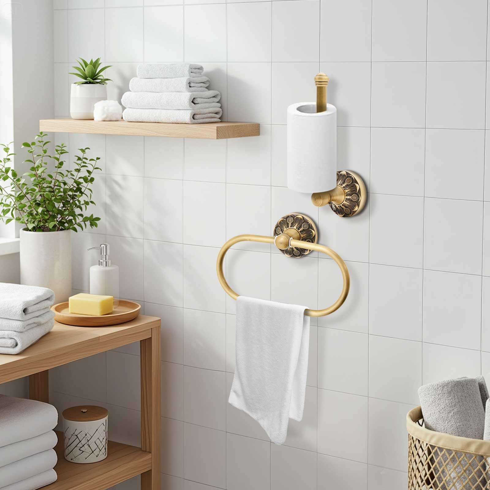2 Pcs Toilet Paper Holder Towel Ring, Brass, Rectangle — Amazon image 7