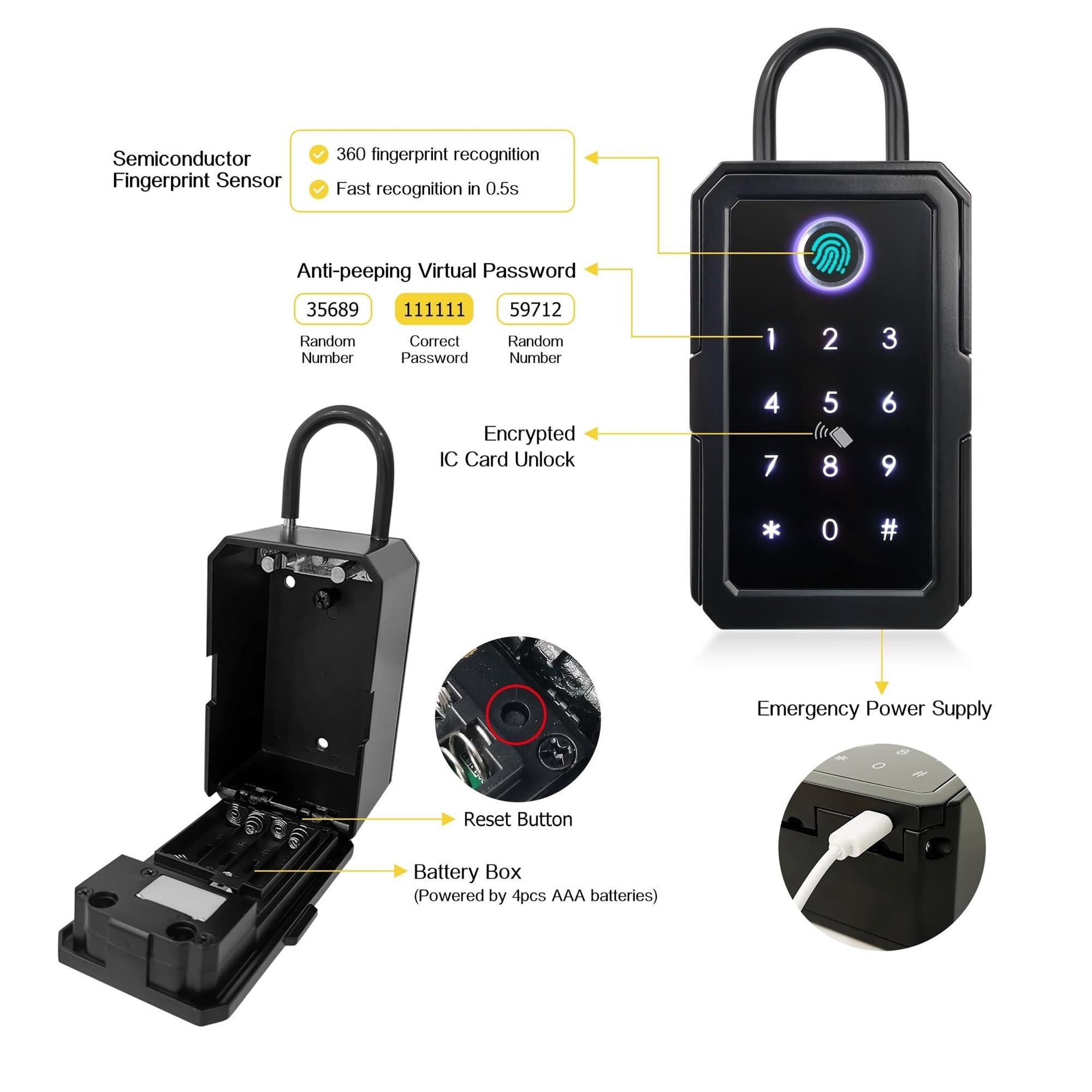 Smart Key Cabinet Fingerprint Lock Box IP65 Waterproof Wall Mounted Key Safe with Password & Phone Control for Rental Offices & Home Security