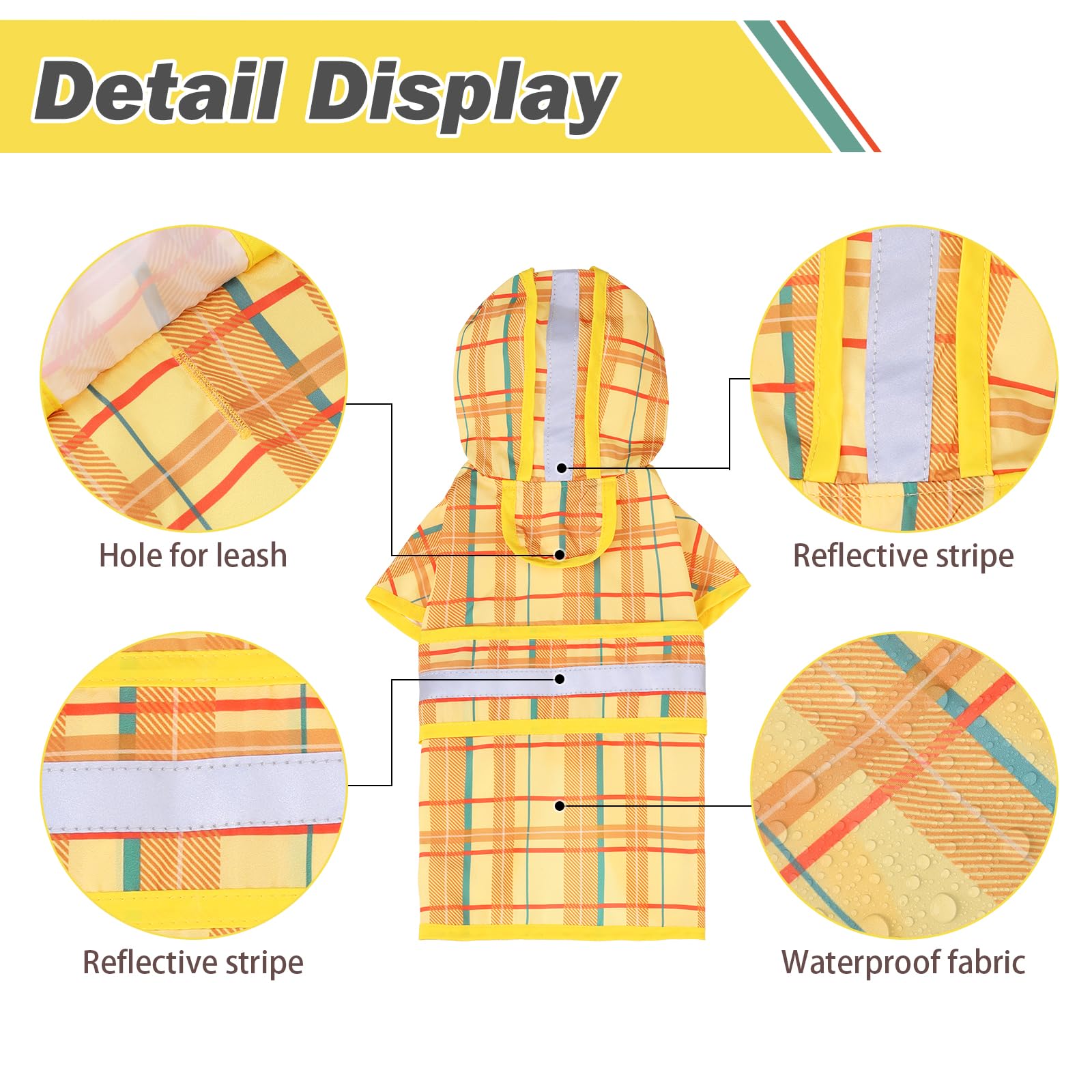 KOOLTAIL Raincoat Hooded Slicker Poncho with Leash Hole for Small Medium Dogs Waterproof Rain Jacket with Reflective Strip - Image 3