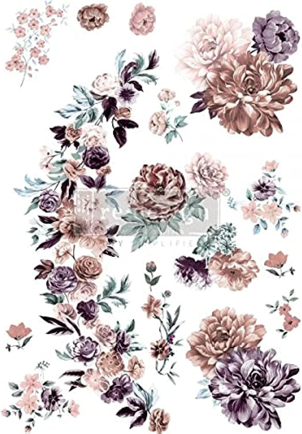 Redesign with Prima Decor Transfers® Burgundy Rose Garden Total Sheet Size 24"x35", Cut Into 3 Sheets Rub on Transfers for Crafts and Furniture Home Decor Transfers | Furniture and Craft Decals