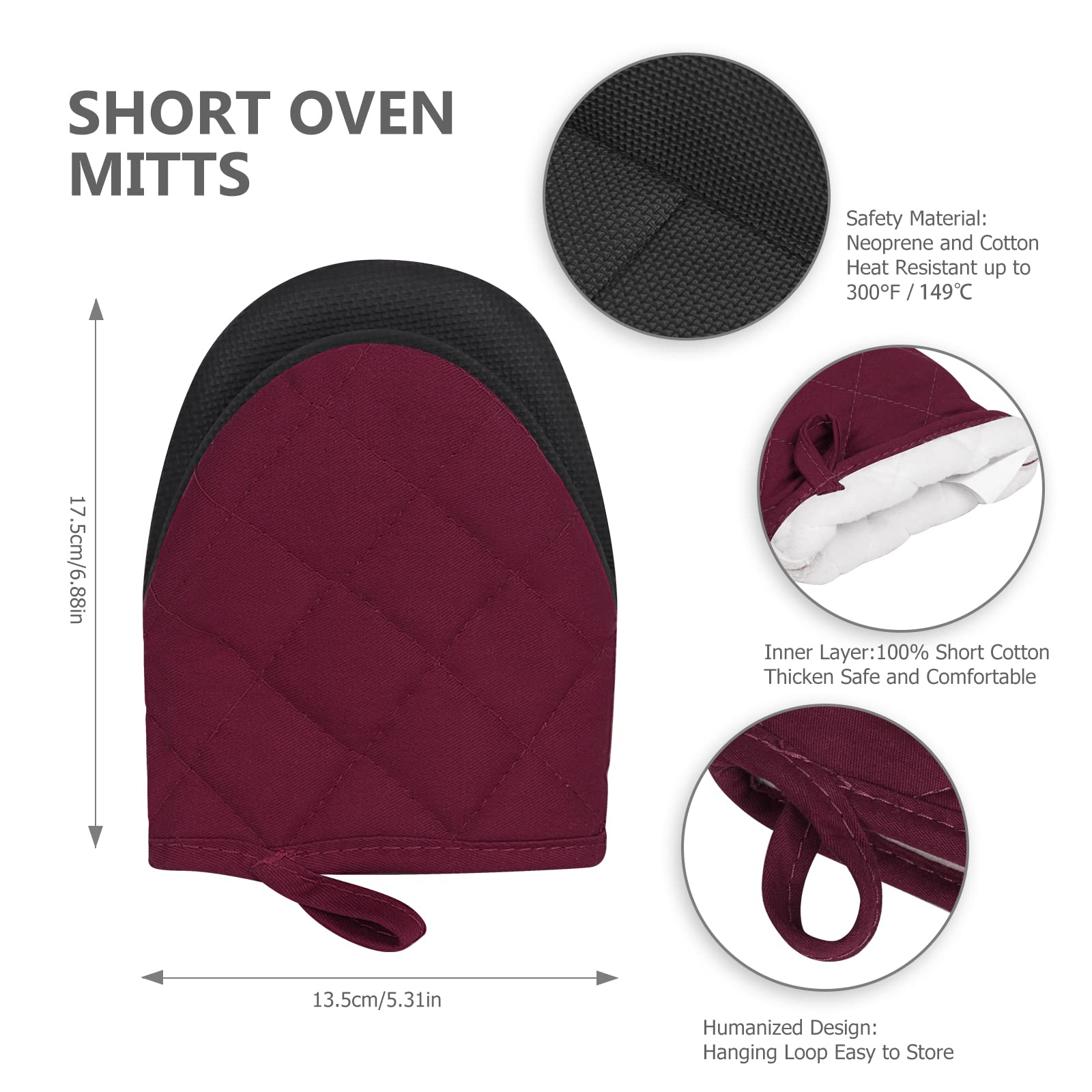 Oven Gloves - Heat Resistant with Non-Slip Silicone Surface, Hanging Loop, 500°F Thick Kitchen Baking Gloves Set - Image 3