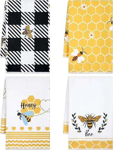 Honey Bee - Toalla de mano de cocina, toallas de té de baño de panal, paños de cocina de poliéster absorbentes para baño y hogar, 16 x 24 pulgadas,