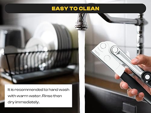 Miniatura 6 de Abrelatas resistente con imán  Abrelatas comercial manual para personas mayores, de mano, hoja afilada, borde liso, perilla plegable para un fácil