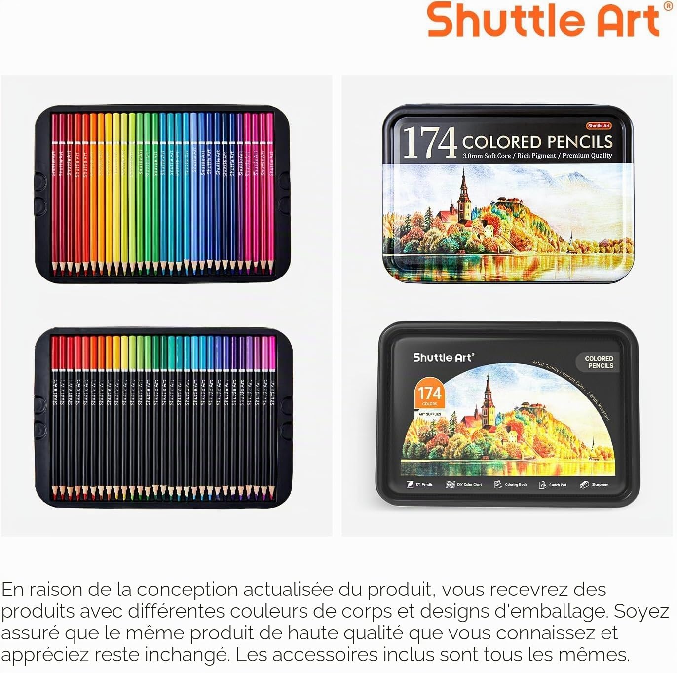 Shuttle Art 174 Crayon de Couleurs Professionnel, Boîte en Métal avec Livre de Coloriage